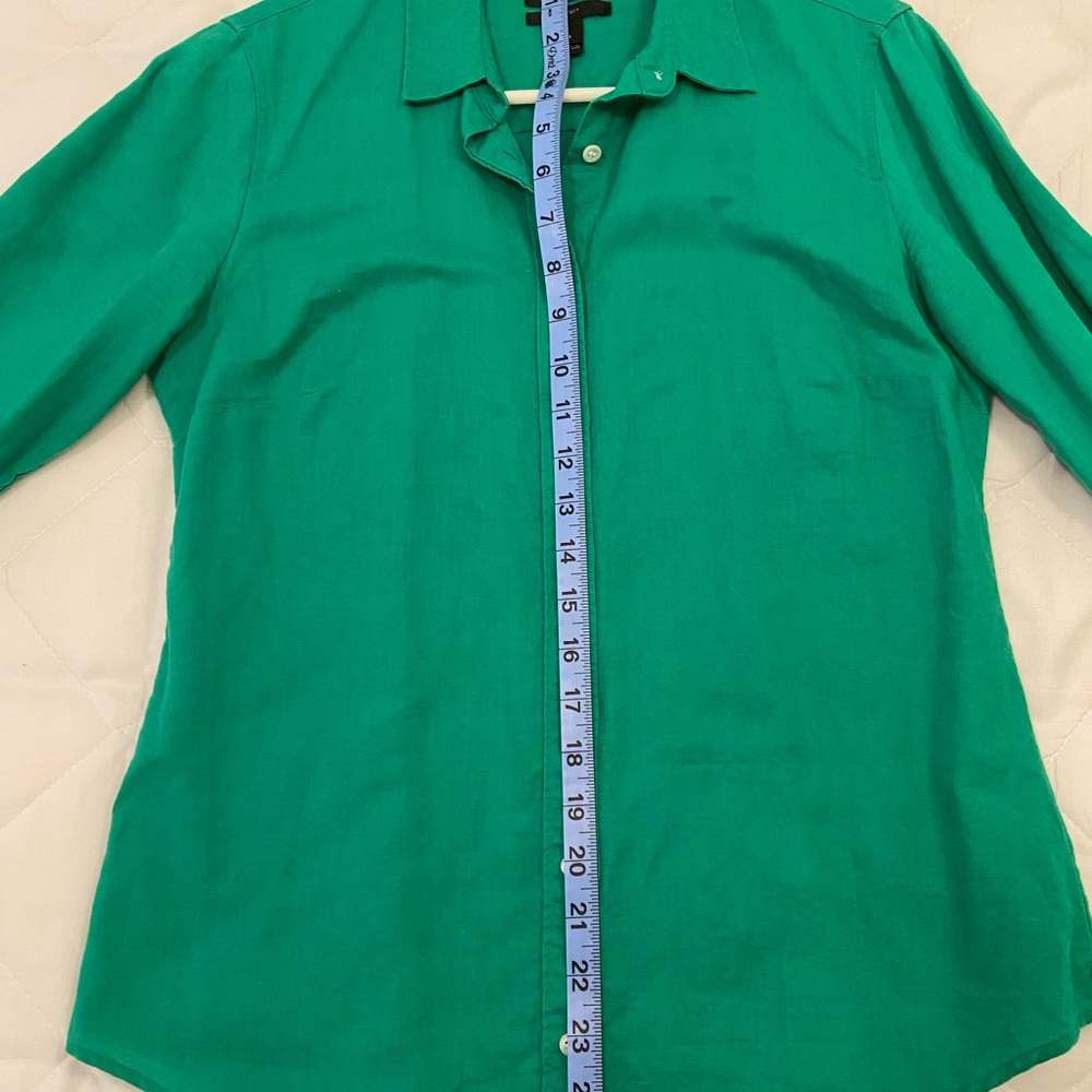 Women’s J.Crew Size 4 Green Cotton/Linen Fitted Button Down Shirt